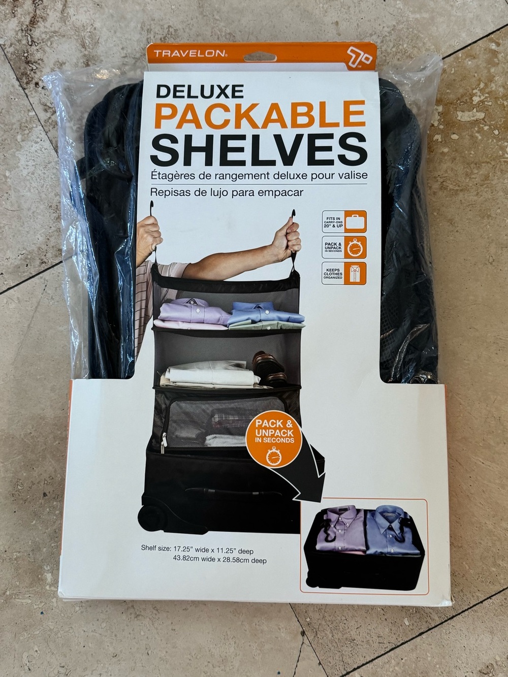 Travelon NIB Deluxe Packable Shelves Luggage Organizer Black